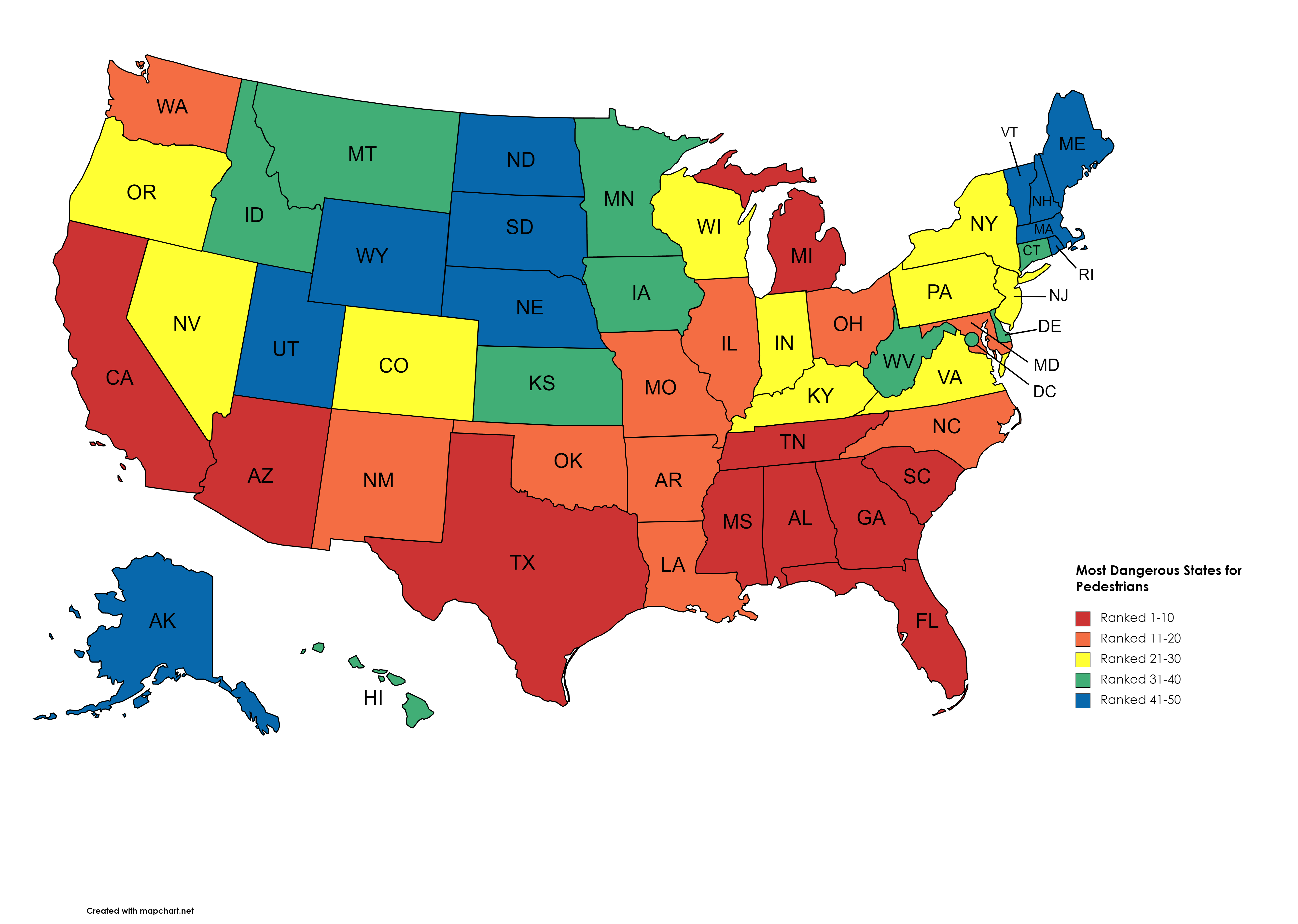 Most Dangerous States For Pedestrians