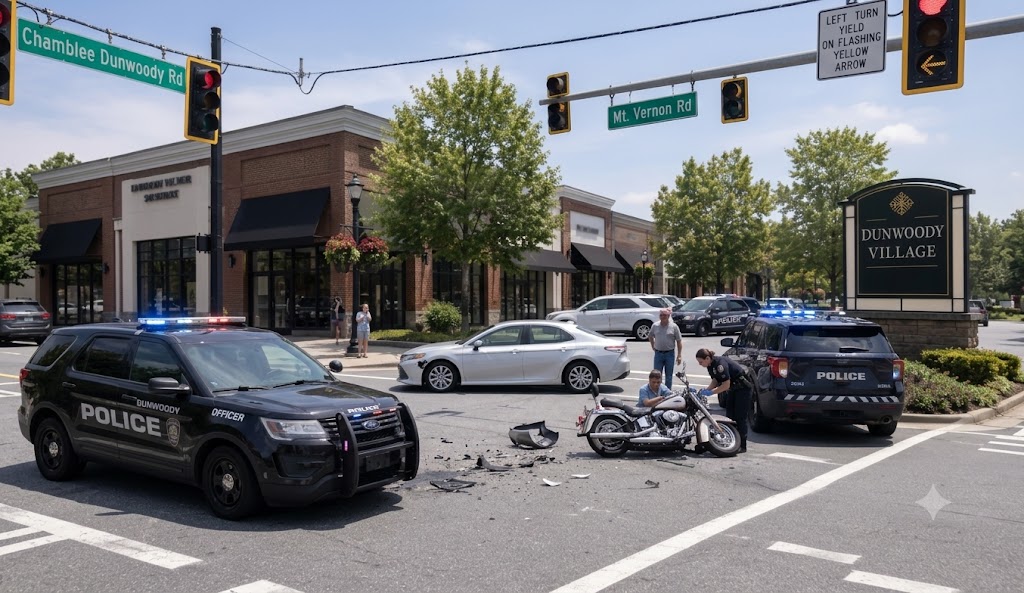 Dunwoody GA motorcycle accident scene - The Roth Firm